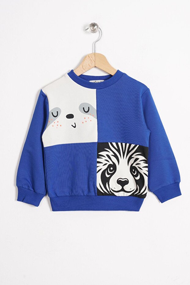 Cobalt blue Color Boys' Sweatshirt with Sloth Animal Figure