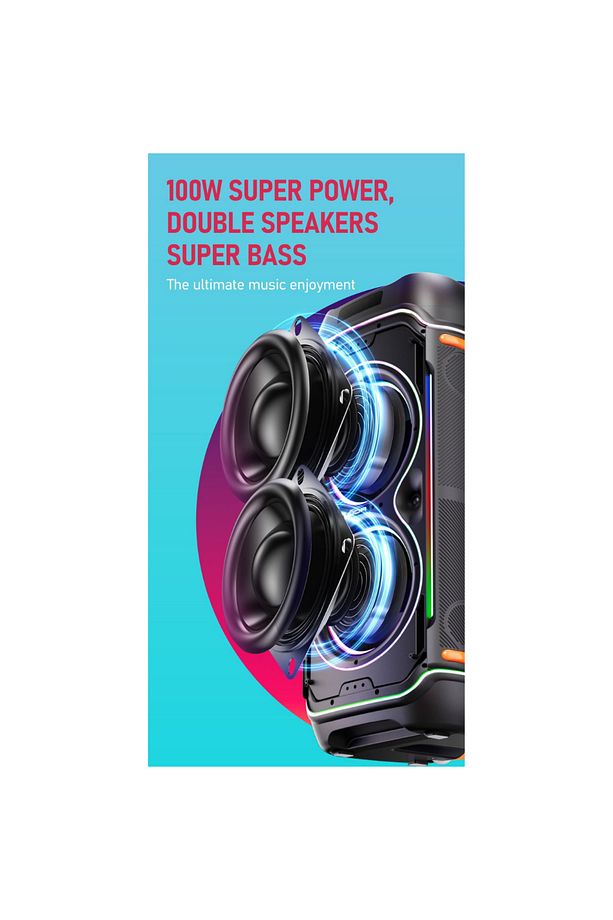 Taşınabilir RGB Bluetooth USB SD TWS Parti Karaoke Microfon Hoparlör SesBombası 2x10inc 100wMaxPower - 4