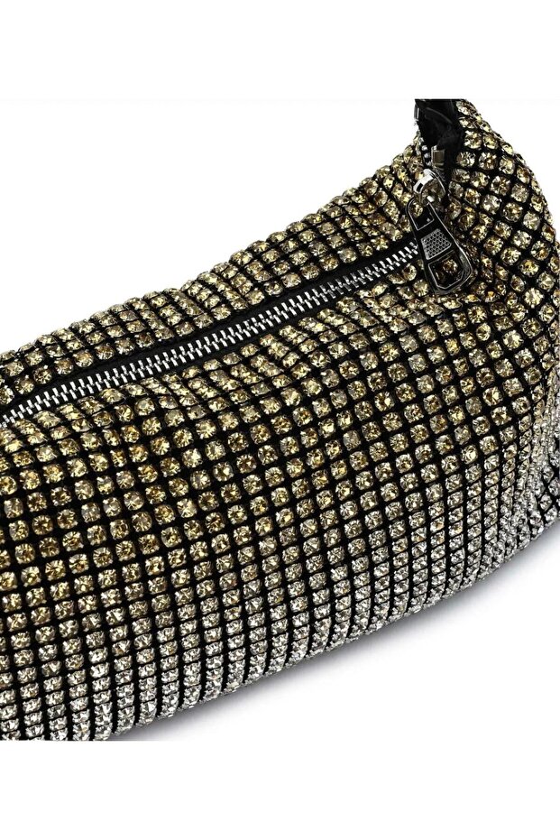 Stylish Square Pattern Black and Silver Metallic Shoulder Bag - 2