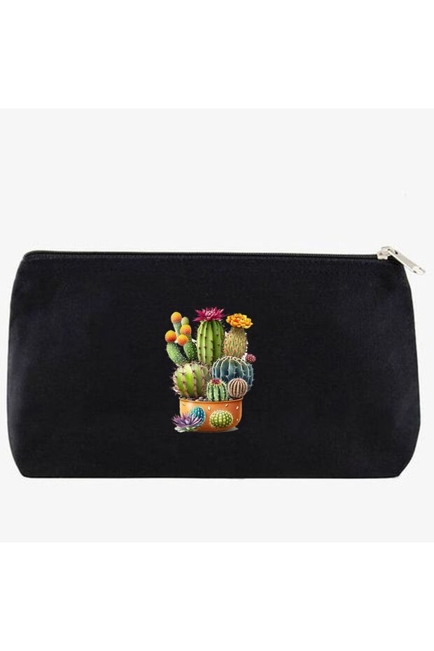 Black Cactus Makeup Bag - Raw Cloth Pen Holder Box