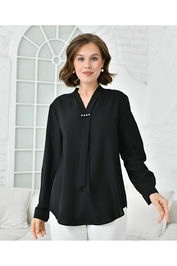 Bluză elegantă de mărime mare - Detaliu eșarfă - 2