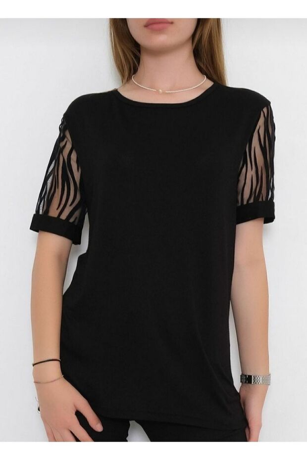 Women's Zebra Patterned Blouse with Transparent Sleeves