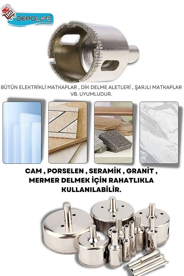 Tam Set 3mm-60mm Mermer Granit Fayans Cam Yuvarlak Delme Panç Elmas Matkap Için Boru Karot - 6