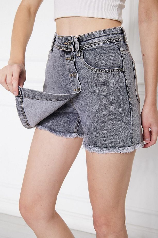 Gri Kot Kadın Şort Etek R'c Jeans - 1