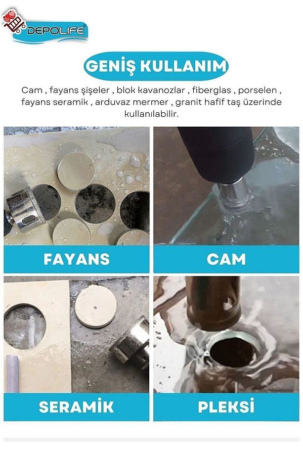 Tam Set 3mm-60mm Mermer Granit Fayans Cam Yuvarlak Delme Panç Elmas Matkap Için Boru Karot - 9