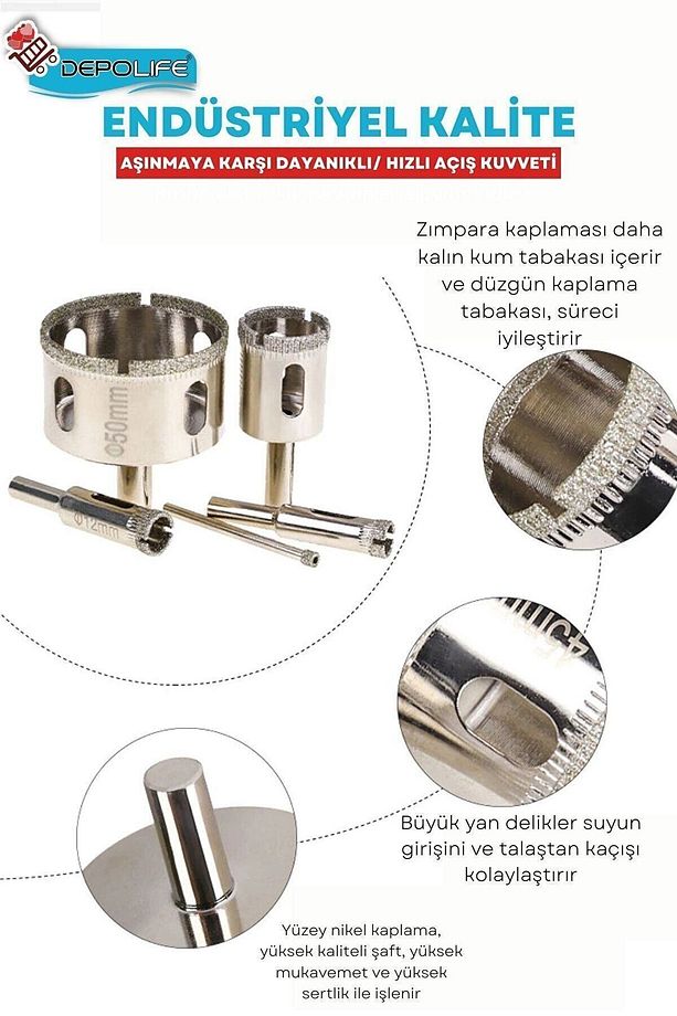 Tam Set 3mm-60mm Mermer Granit Fayans Cam Yuvarlak Delme Panç Elmas Matkap Için Boru Karot - 5