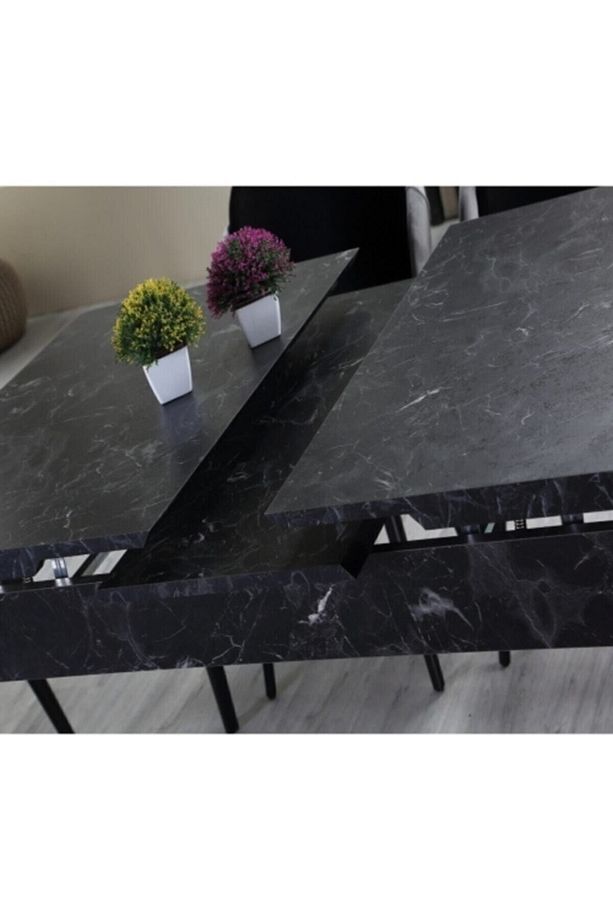Deksaa 80x130 Açılabilir Mdf Mutfak Masası Takımı 6 Adet Sandalye 1. Sınıf Babyface Kumaş - 4