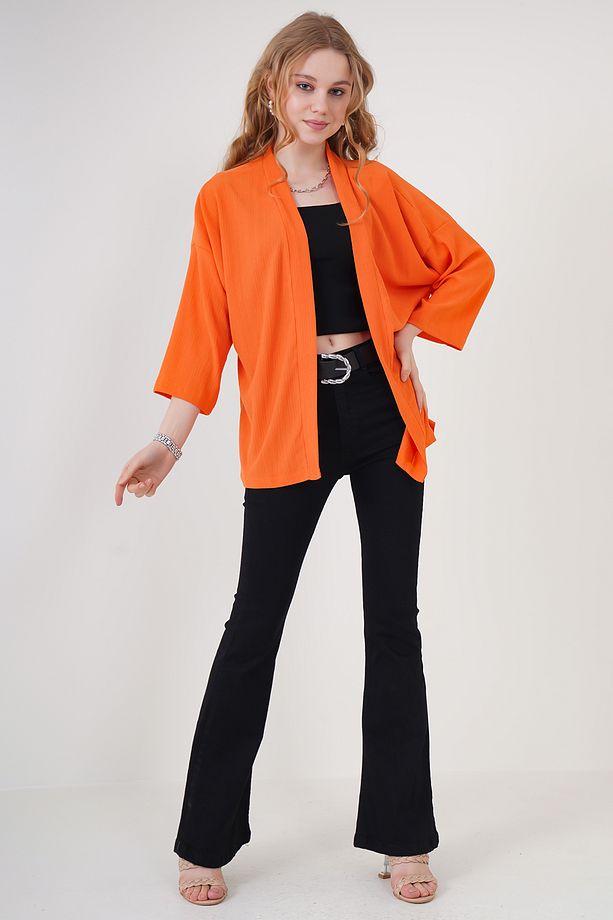 5862 Örme Kimono - Turuncu - 3