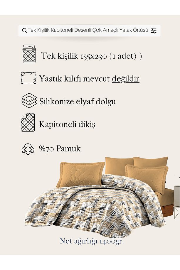 Tek Kişilik Kapitoneli Desenli Çok Amaçlı Yatak Örtüsü Ve Koltuk/kanepe Örtüsü 155 X 230 Cm - 2