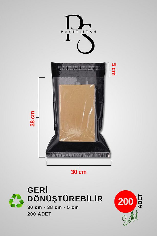 Siyah Şeffaf Cepsiz Kargo Poşeti 30 Cm X 37.5 Cm X 5 Cm - 200 Adet - 1