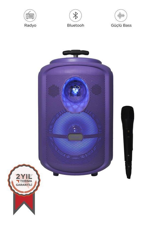 KTS-2111 Mor RGB Ledli Mikrofonlu Tekerlekli Bluetooth Hoparlör Speaker - 1