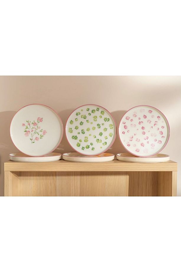 Hand Made Berthe Çiçekli 6’li Özel Tasarım Stackable Pasta Tabağı Seti - 8