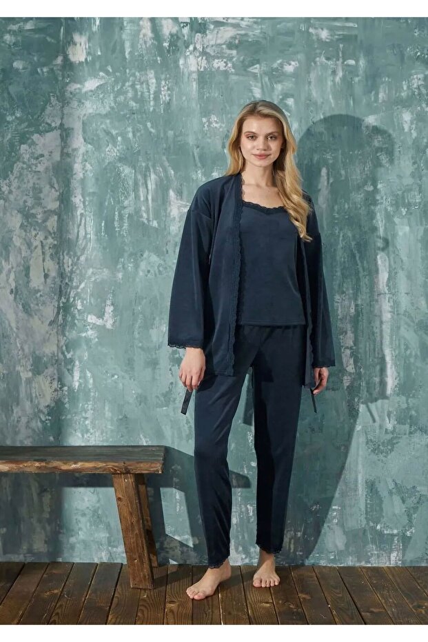 Ženska Somot trostruka kućna haljina pidžama set - 2