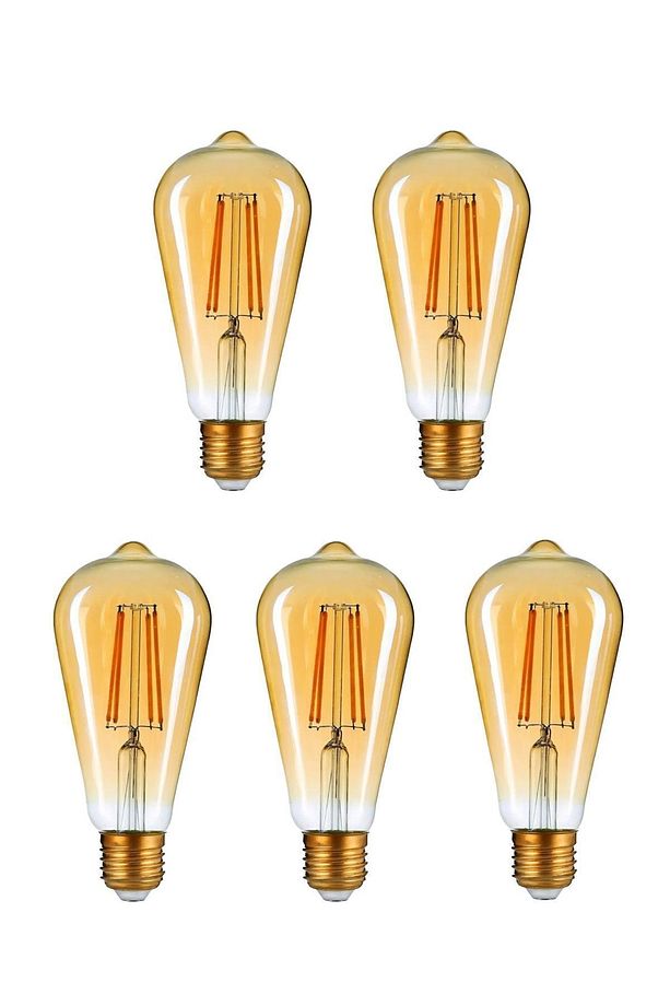 5 Adet 8W St64 Rustik Led Ampul Tip E27 Amber Cam Tasarruflu Dekoratif Vintage Aydınlatma - 5