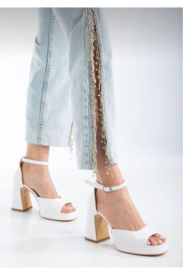 Heeled Platform Evening Dress Shoes in White Skin Tone