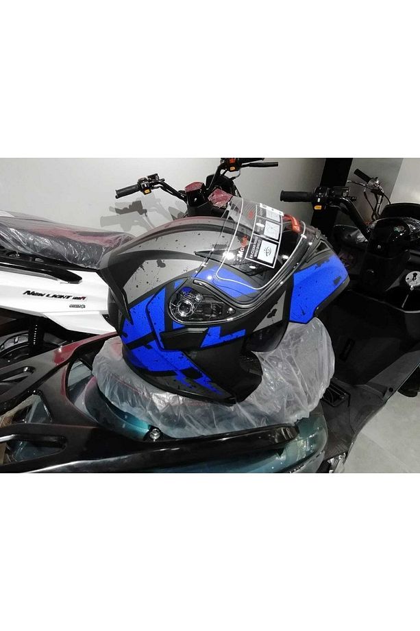 Jk 902 Mat Mavi Mat Siyah Çene Açılır Kask - 6