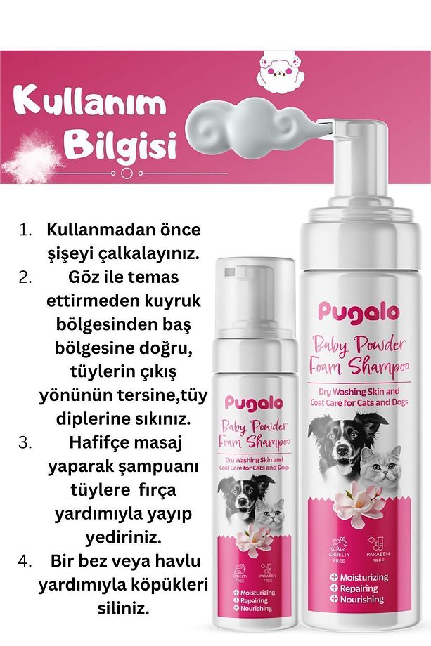 Köpük Şampuan Kedi Tüy Dökülmesi Karşıtı Doğal Içerikli Pudralı Kuru Köpük Şampuan 250 ml - 4