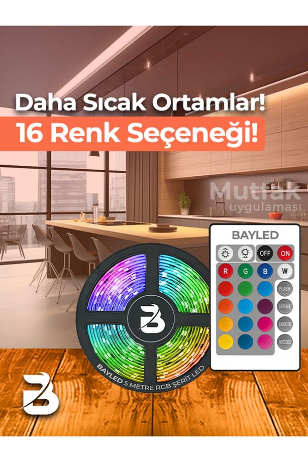 Şerit Led 5 Metre Animasyonlu Tak Çalıştır Kumandalı Trafolu Rgb Şerit Işık Aydınlatma Parti Led - 3