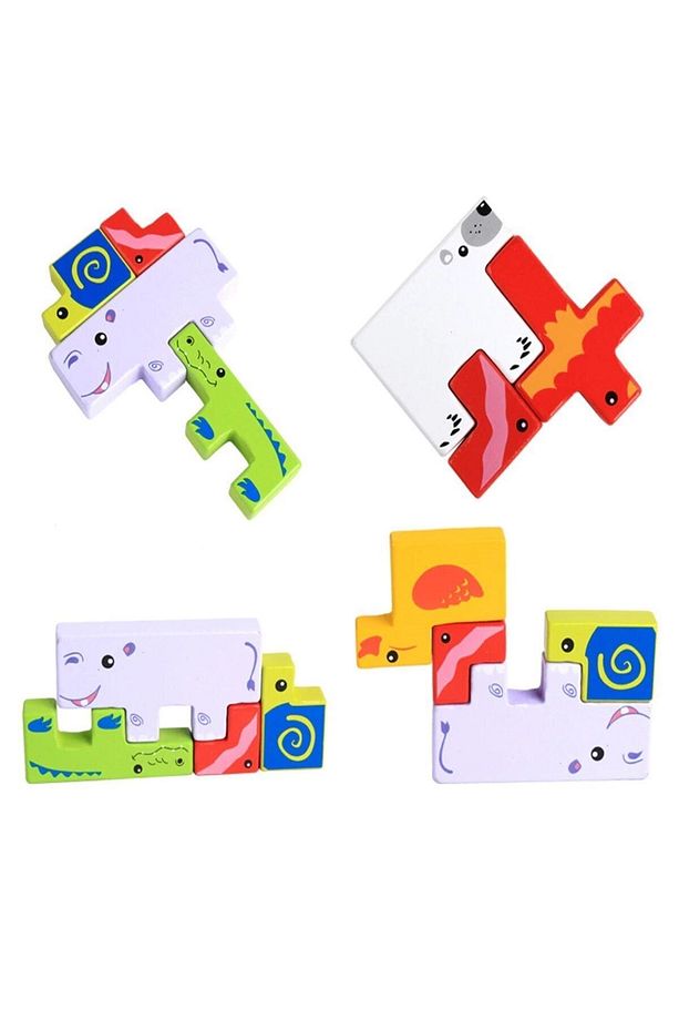 Ahşap Hayvanlar Animals Puzzle Yapboz Bultak Tetris Eğitici Oyuncak - 6