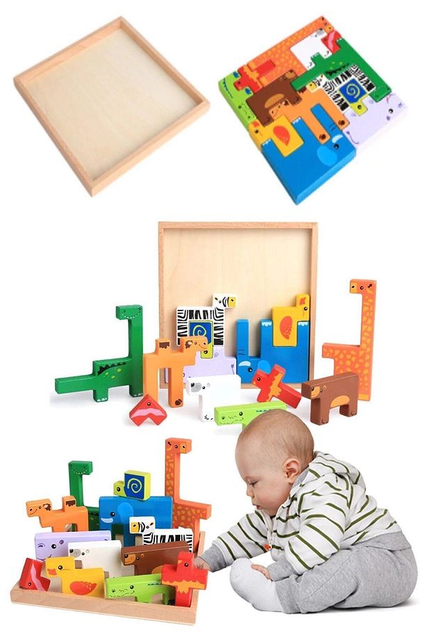 Ahşap Hayvanlar Animals Puzzle Yapboz Bultak Tetris Eğitici Oyuncak - 1