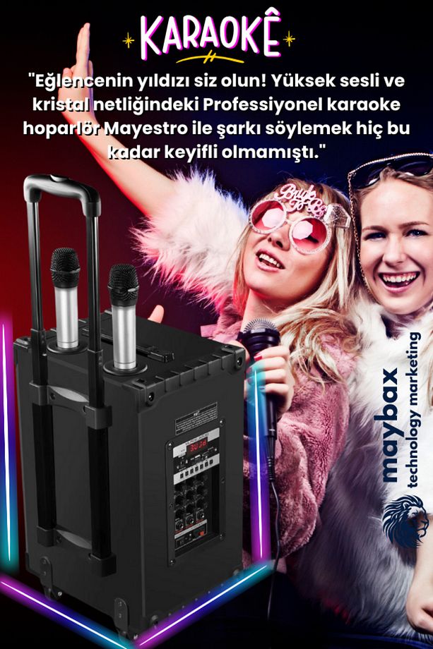 Şarjlı Kablosuz  Çift Mikrofonlu Hoparlör Karaoke Sistemi Taşınabilir Amfi Büyük Bluetooth Hoparlör - 5