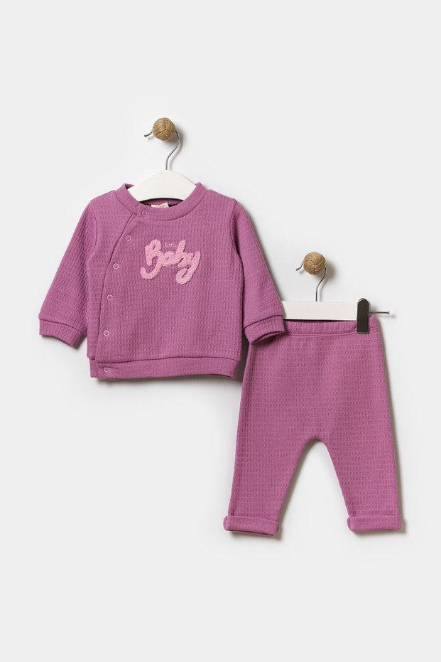 Seasonal Long Sleeve 100% Cotton Baby Girl Snap-On Bodysuit Top and Bottom Set with Leggings Plum