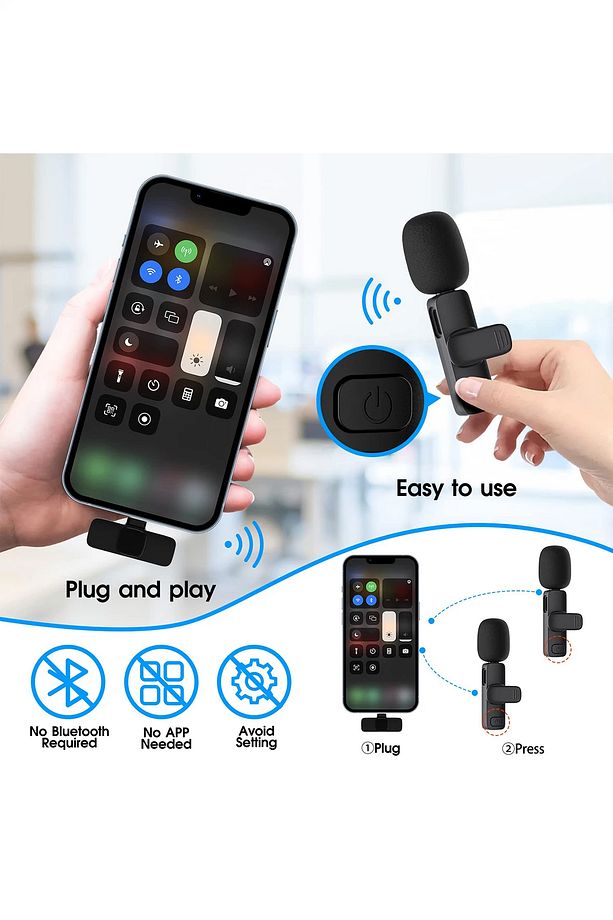 Type-C Girişli Telefon Uyumlu Kablosuz Mikrofon Bluetooth Röportaj  - Yayıncı - Yaka Mikrofonu - 8