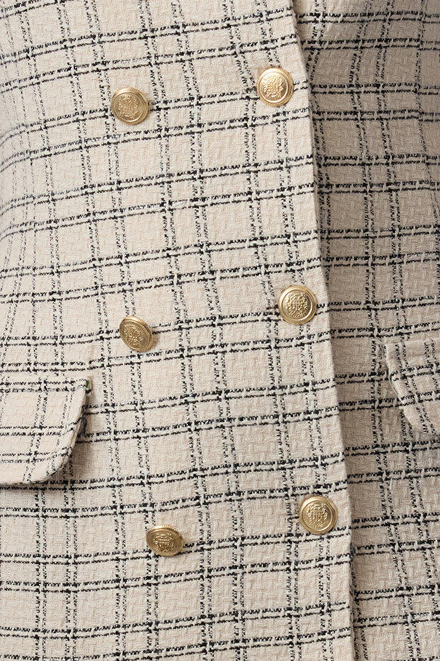 Tkana sukienka w kratę w kolorze ecru - TWOAW23EL00870 - 3