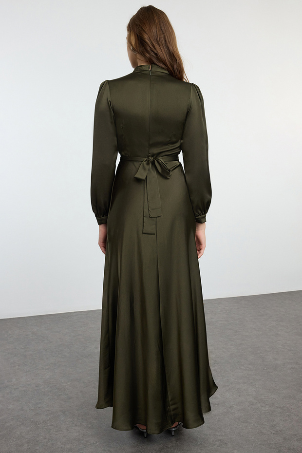 Szőtt estélyi ruha - Khaki öv részletes TCTSS24DB00056 - 5