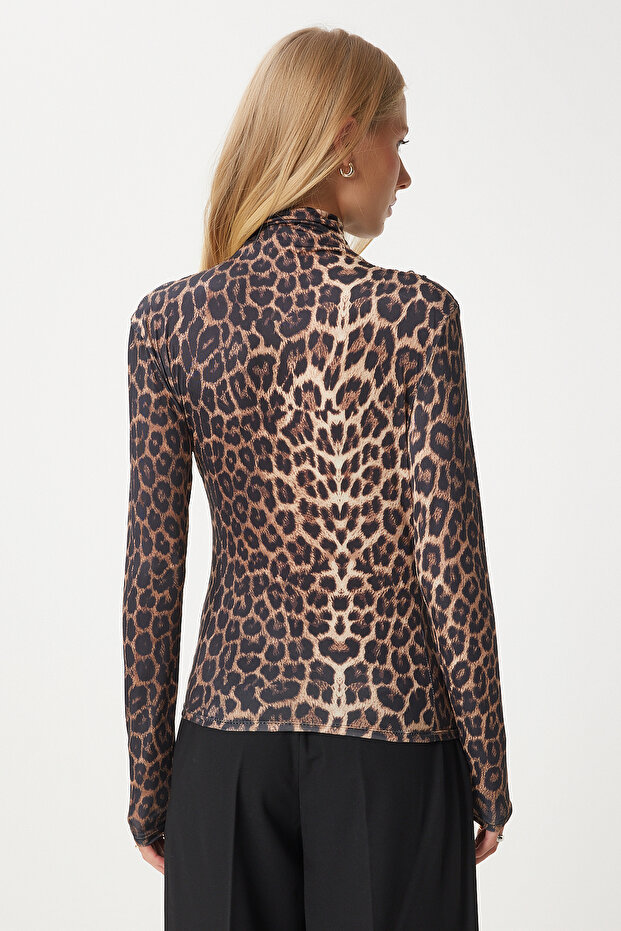 Czarno-Beżowa Bluzka w Kolorze Piasku - Ze Ściągaczem, Stójka Ff00135 - 6