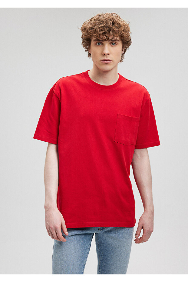 Červené tričko - detail do kapsy, volný střih066248-70471 - 3