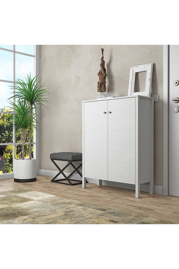 Sakura artemis  2 kapaklı raflı ayakkabılık-Wood Beyaz-Minifiks Bağlantılı - 1