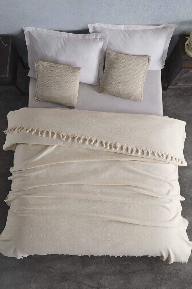 Çift Kişilik Natural Yatak Örtüsü Krem 210x240 - 1