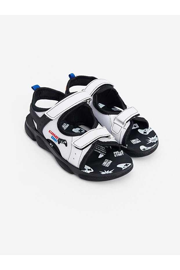 Boys' Sandals - White Printed, Velcro, Lcw Steps