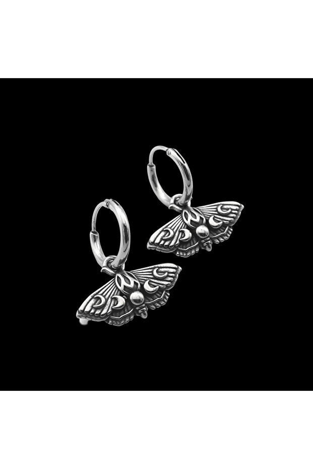 Butterfly & Moon Witchcraft Butterfly & Moon Design Gothic Hoop Non Tarnish & Rustproof 316L Steel Earrings
