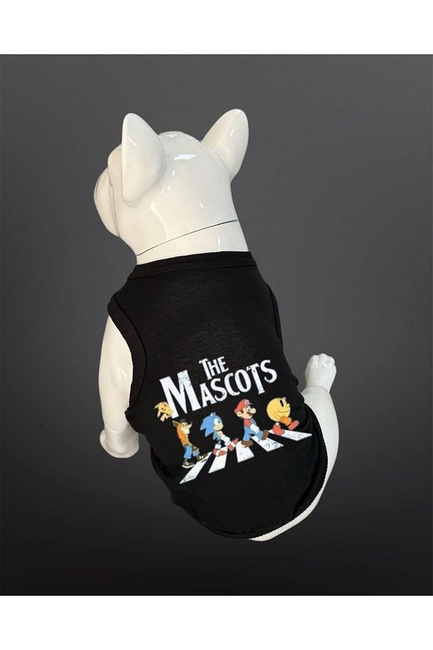 Kedi & Köpek Kıyafeti Elbiseleri Atlet - The Mascots Baskılı Siyah Atlet - 1