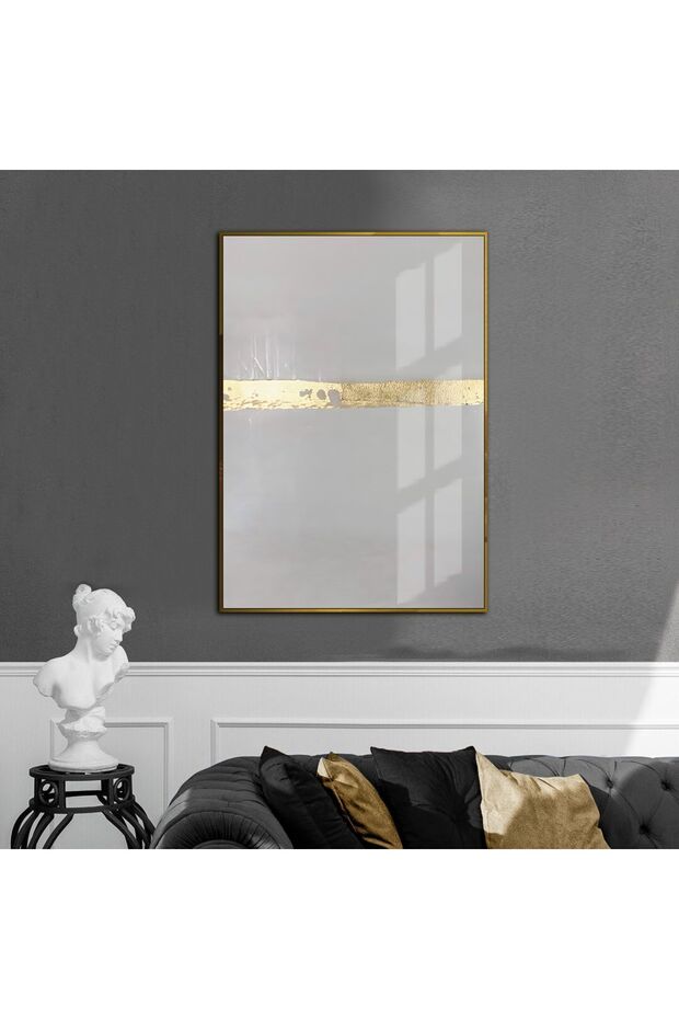 Hari̇kabi̇rev | Gray-Gold Abstract Patterned Model 1 | Framed Tempered Glass Table Single Vertical
