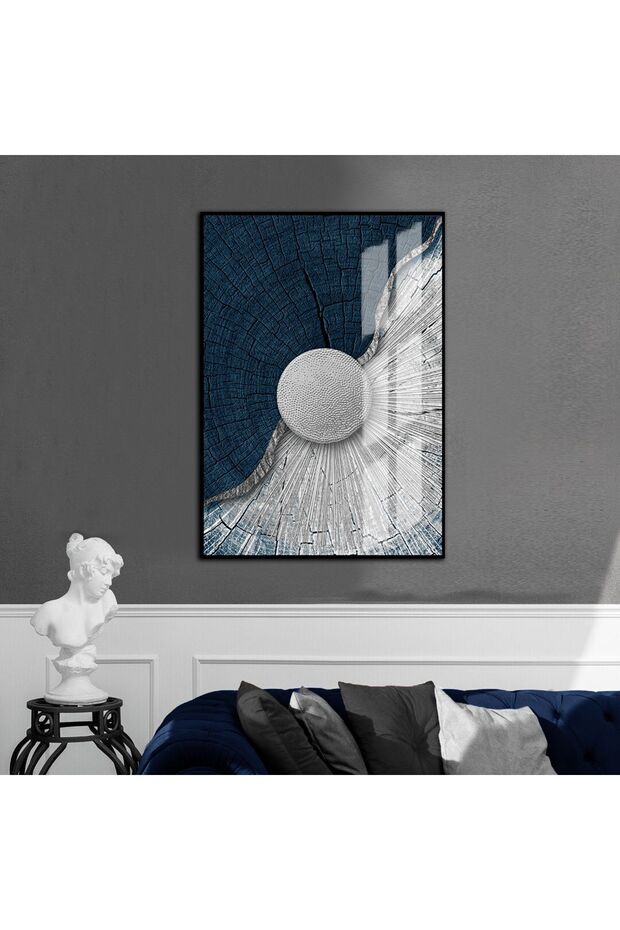 Hari̇kabi̇rev | Blue-Grey-Silver Unembossed Abstract Model 4 | Framed Tempered Glass Table Single Vertical
