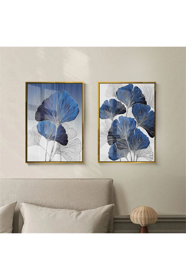 | Navy Blue-Silver Combination Infinity Flowers | Framed Tempered Glass Table 2 Vertical