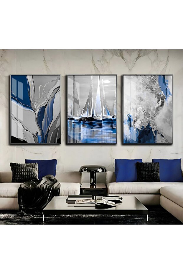 Hari̇kabi̇rev | Beige-Black-Pink Abstract Abstract Combination 2 | Framed Glass Table 3 Pieces Vertical
