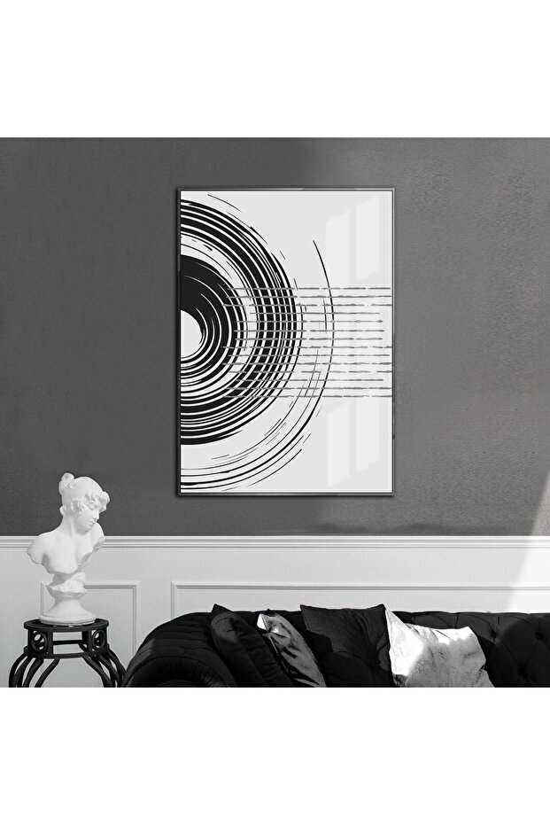Hari̇kabi̇rev | Black-White Abstract Spiral Model 3 | Framed Tempered Glass Table Single Vertical