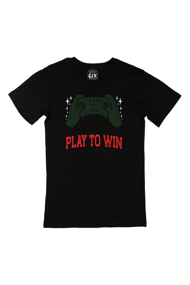 Black T-Shirt with Red Play To Win Pocket Logo Design