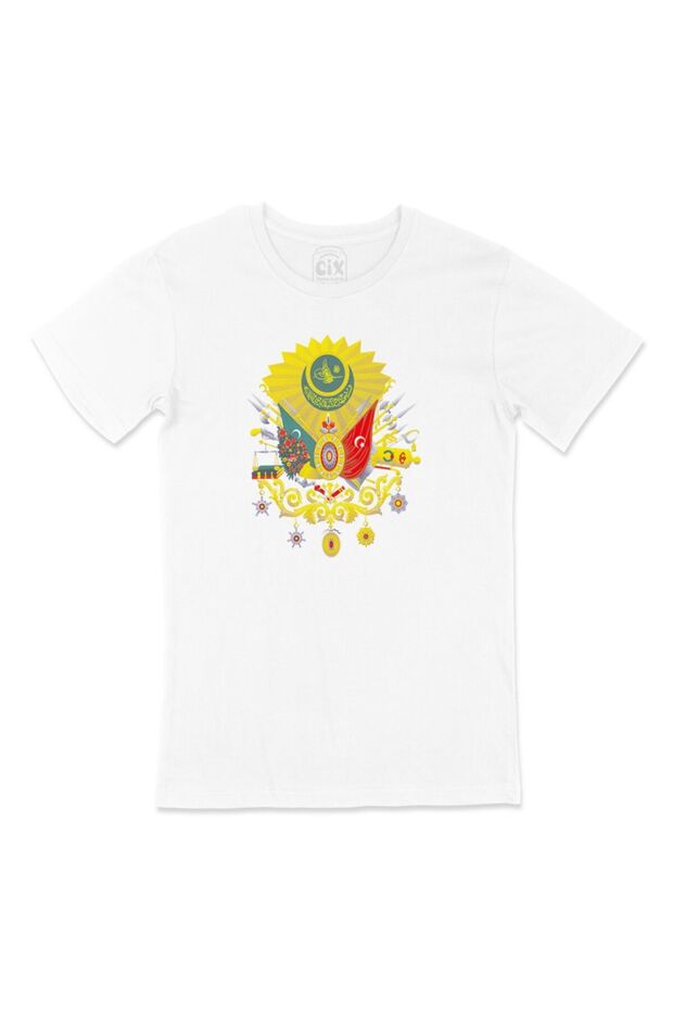 White T-Shirt with Ottoman Coat of Arms Pocket Logo Design