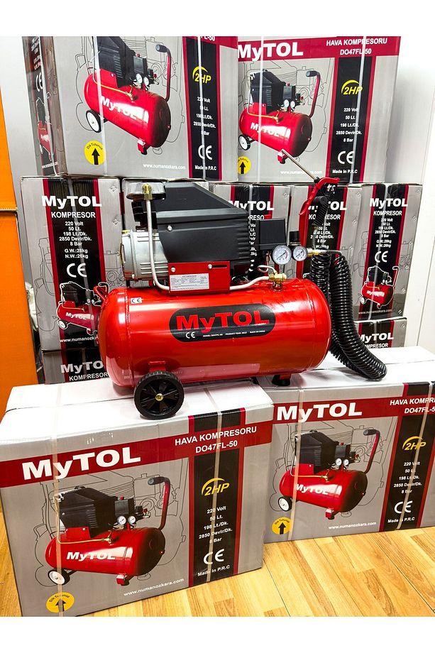 En Çok Tercih Edilen 2HP 50 Litre 8Bar Hava Kompresörü 15Mt Spiral Hortum Takım Hediye Set - 2