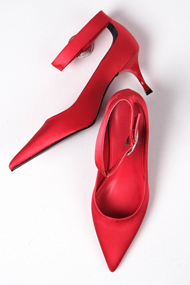 Damskie wieczorowe buty na obcasie Felicia w kolorze satynowym z kamienną klamrą - 8