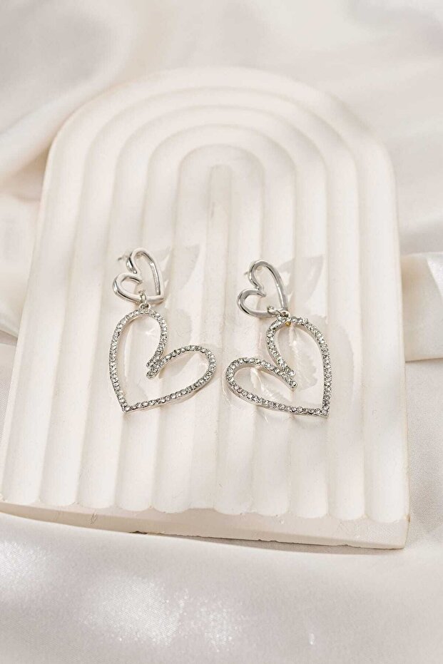 Zircon Stone Dangle Heart Earrings