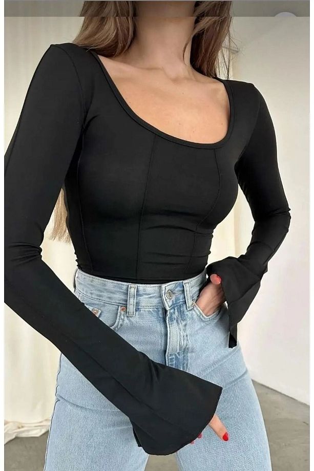 İspanyol Kol Basic Crop Top - 3