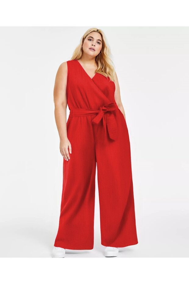 Red Plus Size Long Jumpsuit