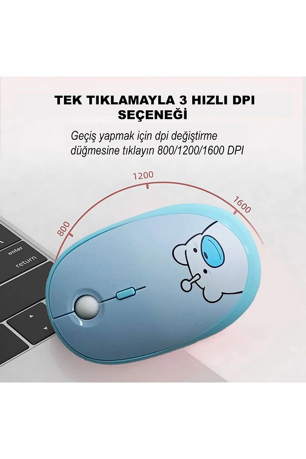 Sevimli Ayıcık Desenli Kablosuz Klavye & Mouse Set - Türkçe, Renkli ve  Yuvarlak Tuşlar ! - 6