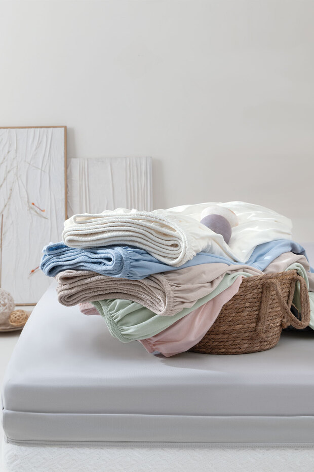 Softy Double 100% Cotton Elastic Combed Cotton Bed Sheet - Sage - 4